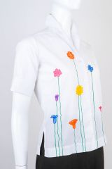 Embroidered 1960s Vintage Roll Sleeve Blouse